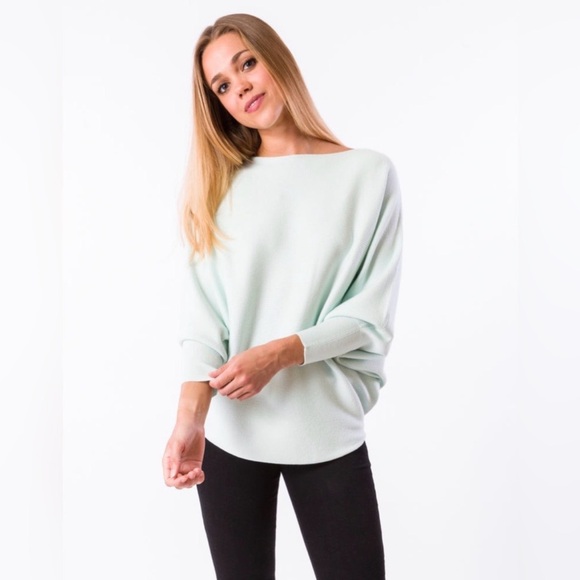 Kerisma Sweaters - Kerisma Boat Neck Dolman Sleeve Ribbed Knit Sweater Mint Green